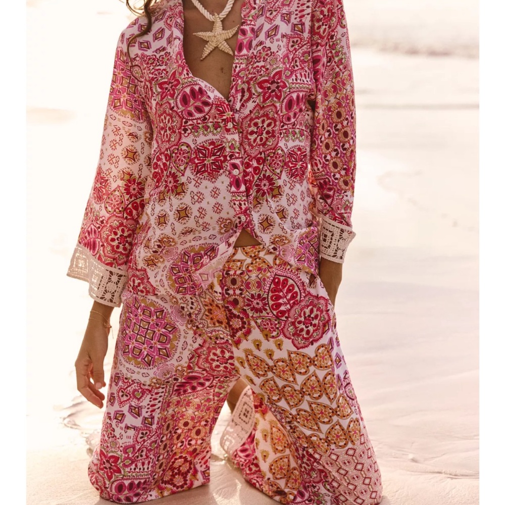 Zara Pink and Red Wide Leg pants and top